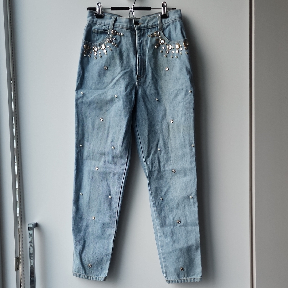 Vintage Monique Jeans Studded Pearl Embellished Straight Leg Jeans